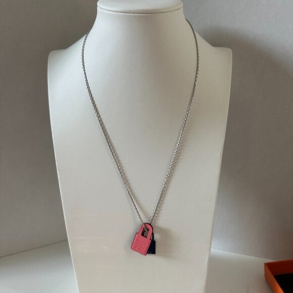Hermes O'Kelly Necklace Pendant Padlock Pink Leather x Palladium Plated (142012) - Picture 2 of 4
